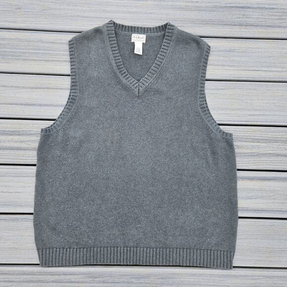 LL Bean Sweater Vest Mens XL Forest Green V Neck 100% Cotton Casual 0FW80 - Picture 1 of 7